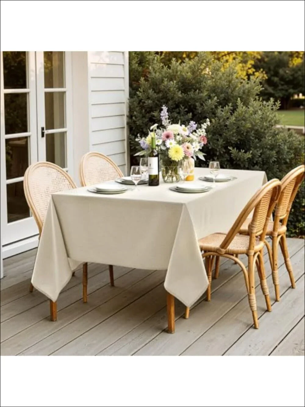 Linen Cotton Blend Rectangle Tablecloth 60x84 Jacquard Weave